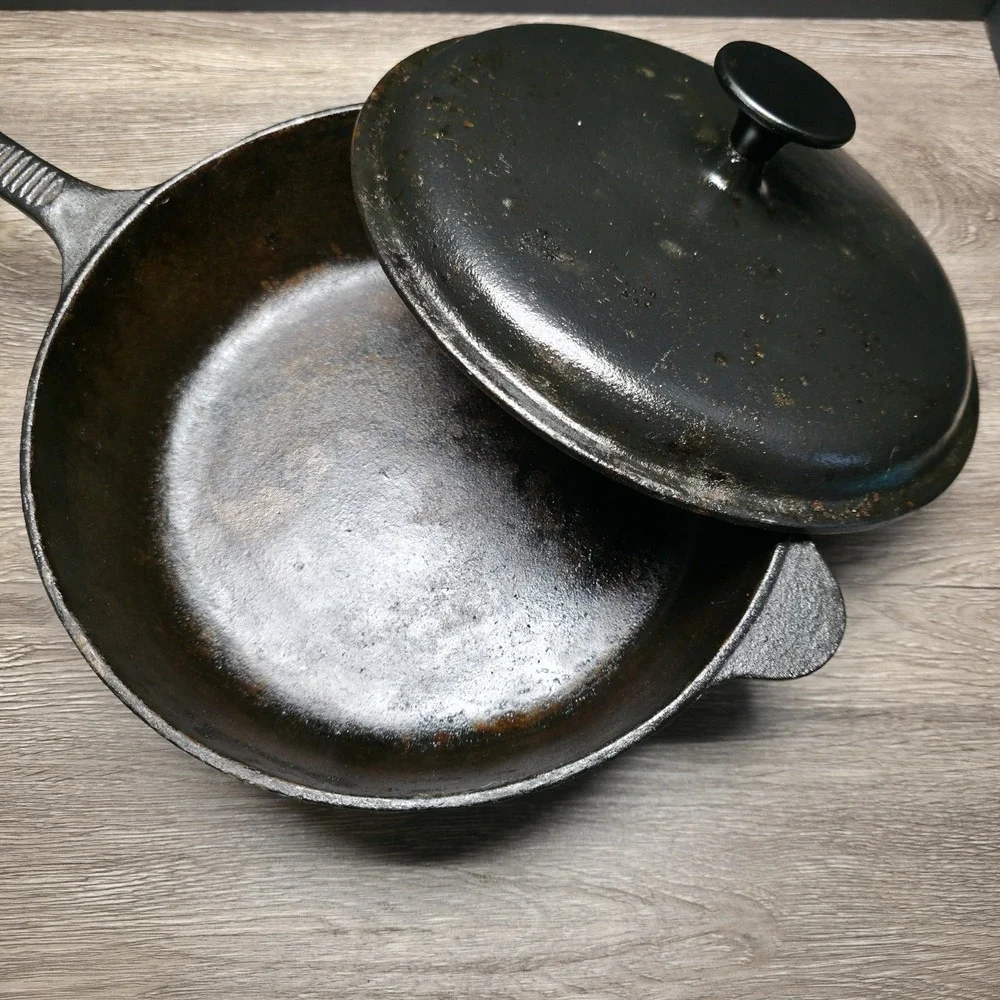 Kirby & Allen Cast Iron Chicken Fryer - #10 Deep Skillet - W/Matching Lid